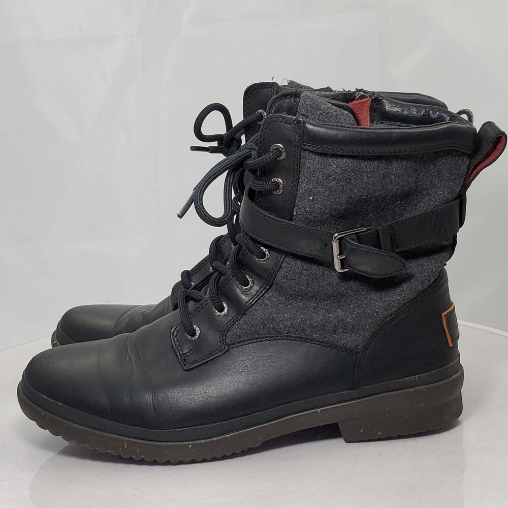 UGG Kesey Snow Mid Calf Boots Women 8 Black Leather Felt Zip Buckle Round Toe